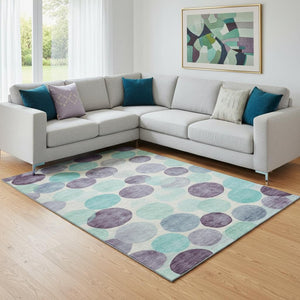 HomeRoots 9' X 12' Geometric Area Rug in Rich Plum, Teal & Ivory – Washable, UV Protected & Stain Resistant! 707406