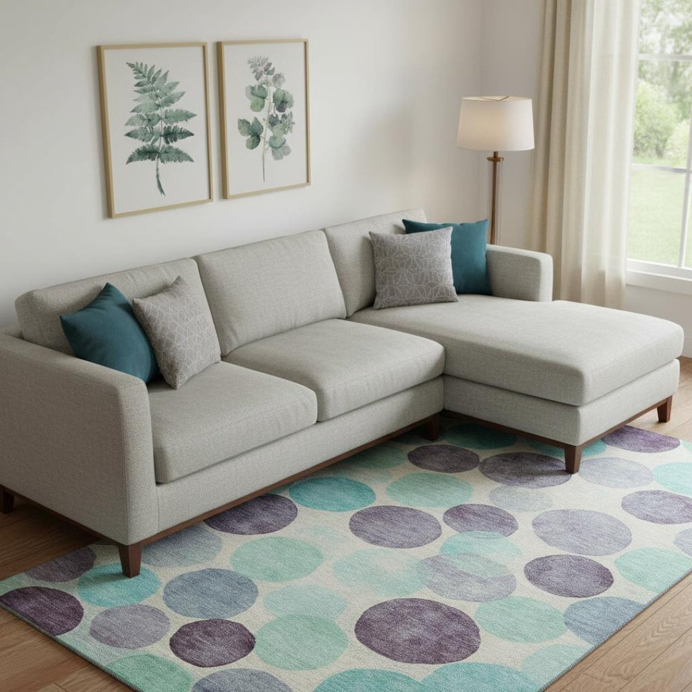 HomeRoots 10' Modern Plum, Teal & Ivory Geometric Washable Area Rug with UV Protection for High-Traffic Areas 707407