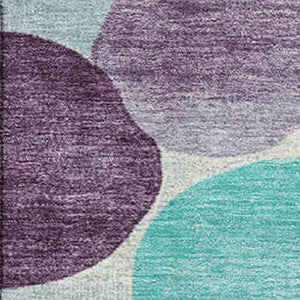 HomeRoots 10' Modern Plum, Teal & Ivory Geometric Washable Area Rug with UV Protection for High-Traffic Areas 707407