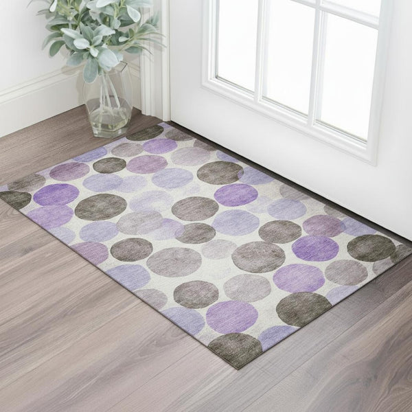 HomeRoots 5' X 8' Modern Purple Brown Ivory Geometric Area Rug - Washable, UV Protected & Stain Resistant! 707409