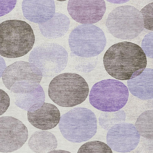HomeRoots 8' Modern Geometric Purple Brown Ivory Round Rug - Washable, UV Protected, Durable for High Traffic Areas 707410
