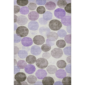 HomeRoots 8' Modern Geometric Purple Brown Ivory Round Rug - Washable, UV Protected, Durable for High Traffic Areas 707410