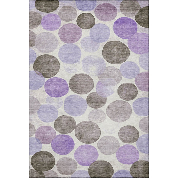 HomeRoots 8' Modern Geometric Purple Brown Ivory Round Rug - Washable, UV Protected, Durable for High Traffic Areas 707410