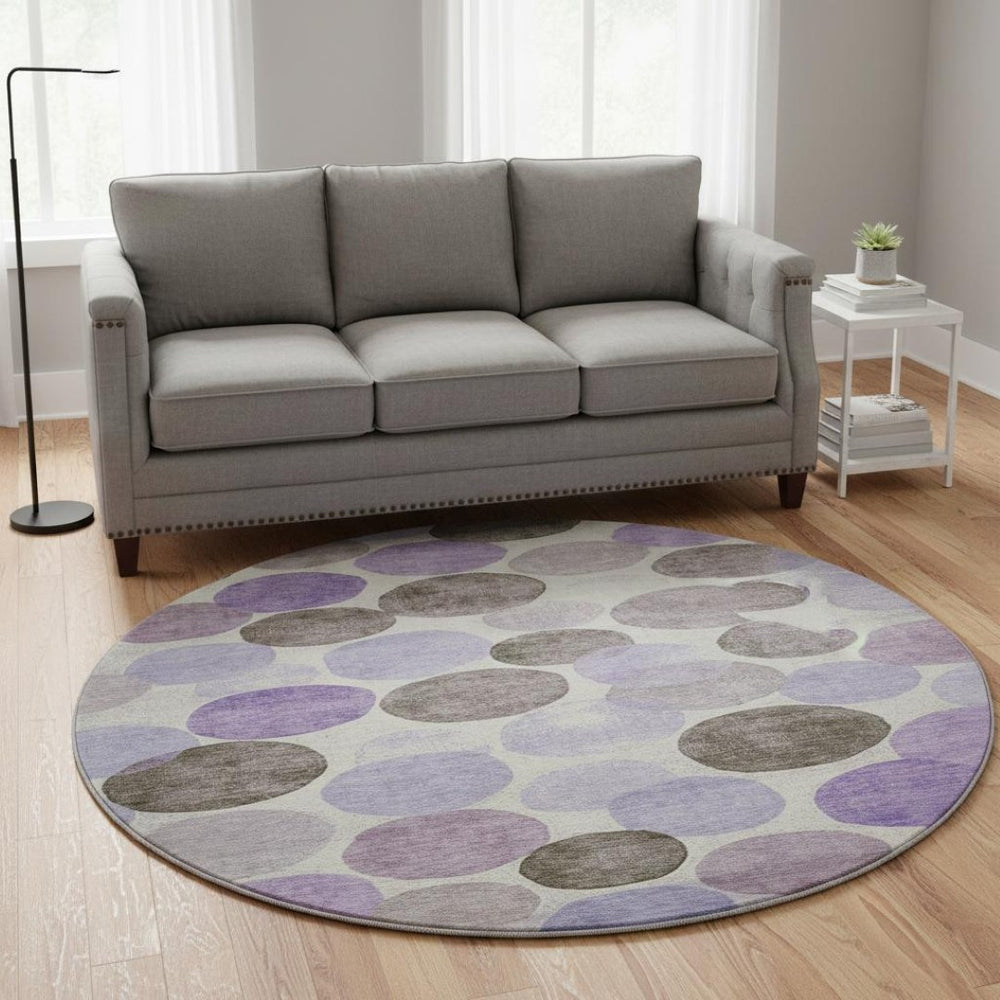 HomeRoots 8' X 10' Washable Purple, Brown & Ivory Geometric Area Rug with UV Protection for Active Homes 707411