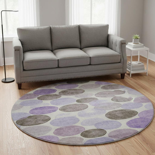 HomeRoots 8' X 10' Washable Purple, Brown & Ivory Geometric Area Rug with UV Protection for Active Homes 707411