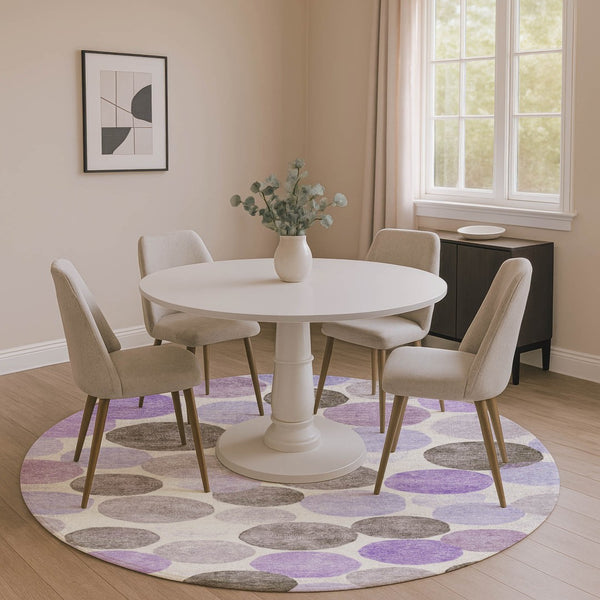 HomeRoots 8' X 10' Washable Purple, Brown & Ivory Geometric Area Rug with UV Protection for Active Homes 707411