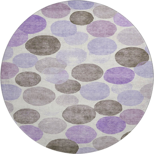 HomeRoots 8' X 10' Washable Purple, Brown & Ivory Geometric Area Rug with UV Protection for Active Homes 707411