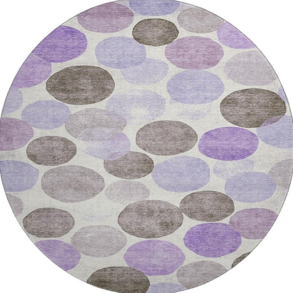 HomeRoots 8' X 10' Washable Purple, Brown & Ivory Geometric Area Rug with UV Protection for Active Homes 707411
