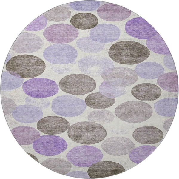 HomeRoots 8' X 10' Washable Purple, Brown & Ivory Geometric Area Rug with UV Protection for Active Homes 707411