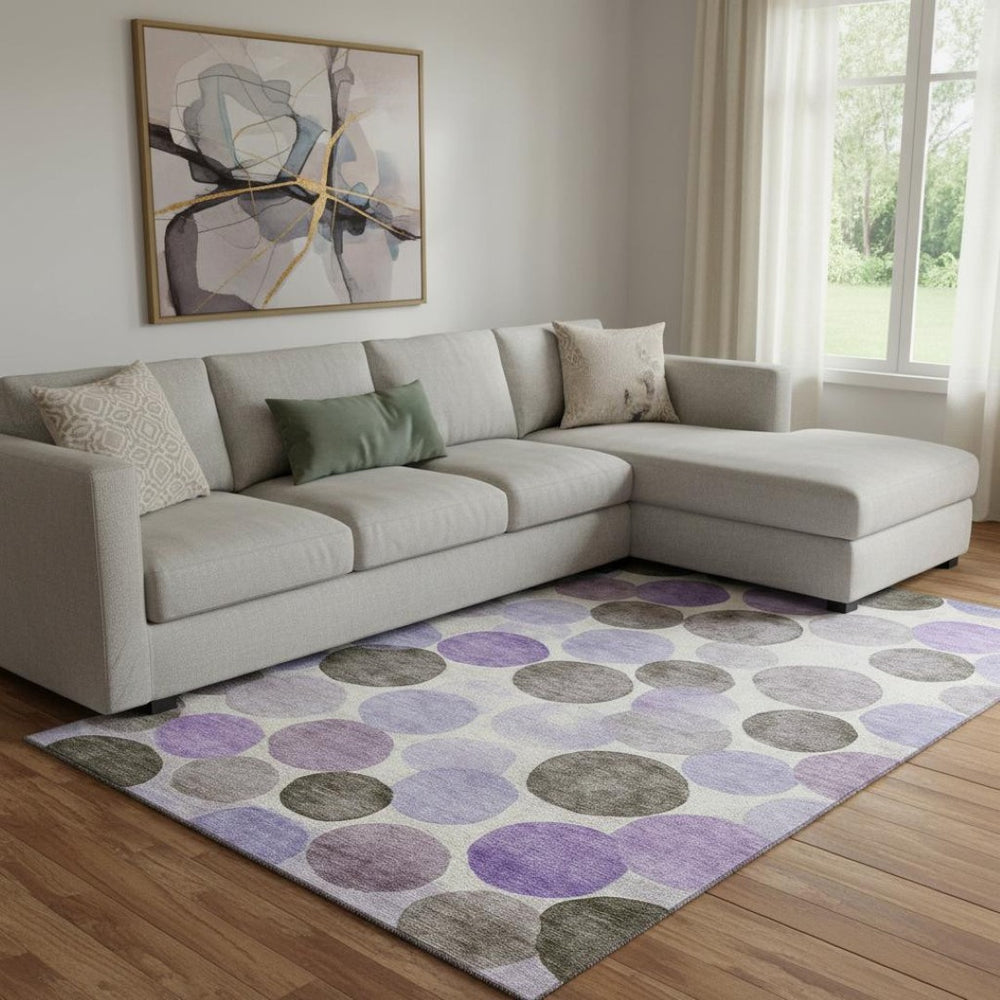 HomeRoots 9' X 12' Stylish Purple Brown Ivory Geometric Area Rug – Washable, UV-Protected & Stain Resistant! 707412