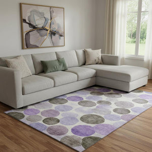 HomeRoots 9' X 12' Stylish Purple Brown Ivory Geometric Area Rug – Washable, UV-Protected & Stain Resistant! 707412