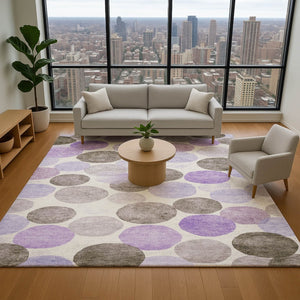 HomeRoots 9' X 12' Stylish Purple Brown Ivory Geometric Area Rug – Washable, UV-Protected & Stain Resistant! 707412
