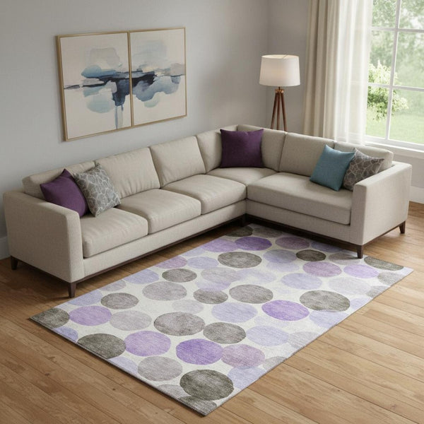 HomeRoots 10' X 14' Stylish Purple Brown Ivory Geometric Washable Area Rug with Stain & UV Protection 707413