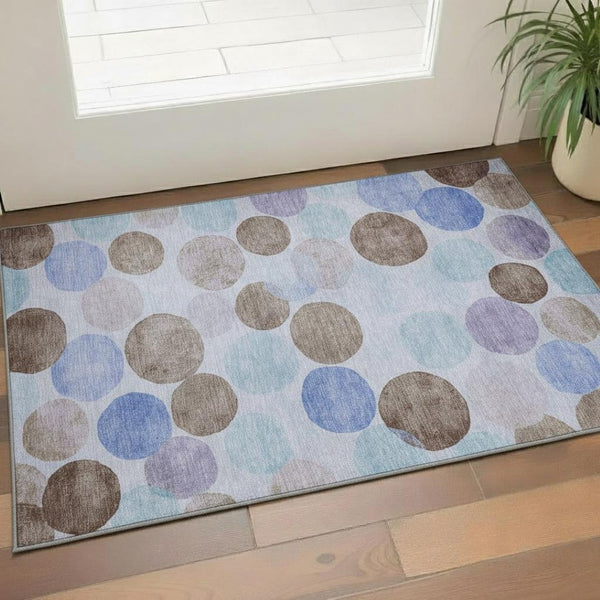 HomeRoots 5' X 8' Sky Blue Lavender Taupe Geometric Washable Area Rug with Stain Resistance & UV Protection 707415