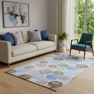 HomeRoots 8' Sky Blue Lavender Geometric Round Rug – Washable, UV-Protected, Perfect for High-Traffic Areas! 707416