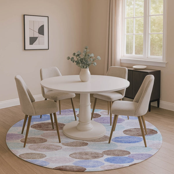 HomeRoots 8' X 10' Geometric Washable Area Rug in Sky Blue, Lavender & Taupe - UV Protected for Families 707417