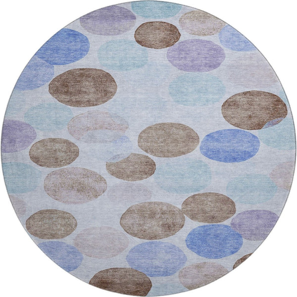 HomeRoots 8' X 10' Geometric Washable Area Rug in Sky Blue, Lavender & Taupe - UV Protected for Families 707417
