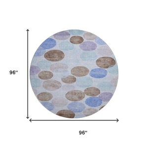 HomeRoots 8' X 10' Geometric Washable Area Rug in Sky Blue, Lavender & Taupe - UV Protected for Families 707417
