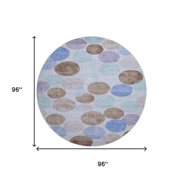 HomeRoots 8' X 10' Geometric Washable Area Rug in Sky Blue, Lavender & Taupe - UV Protected for Families 707417