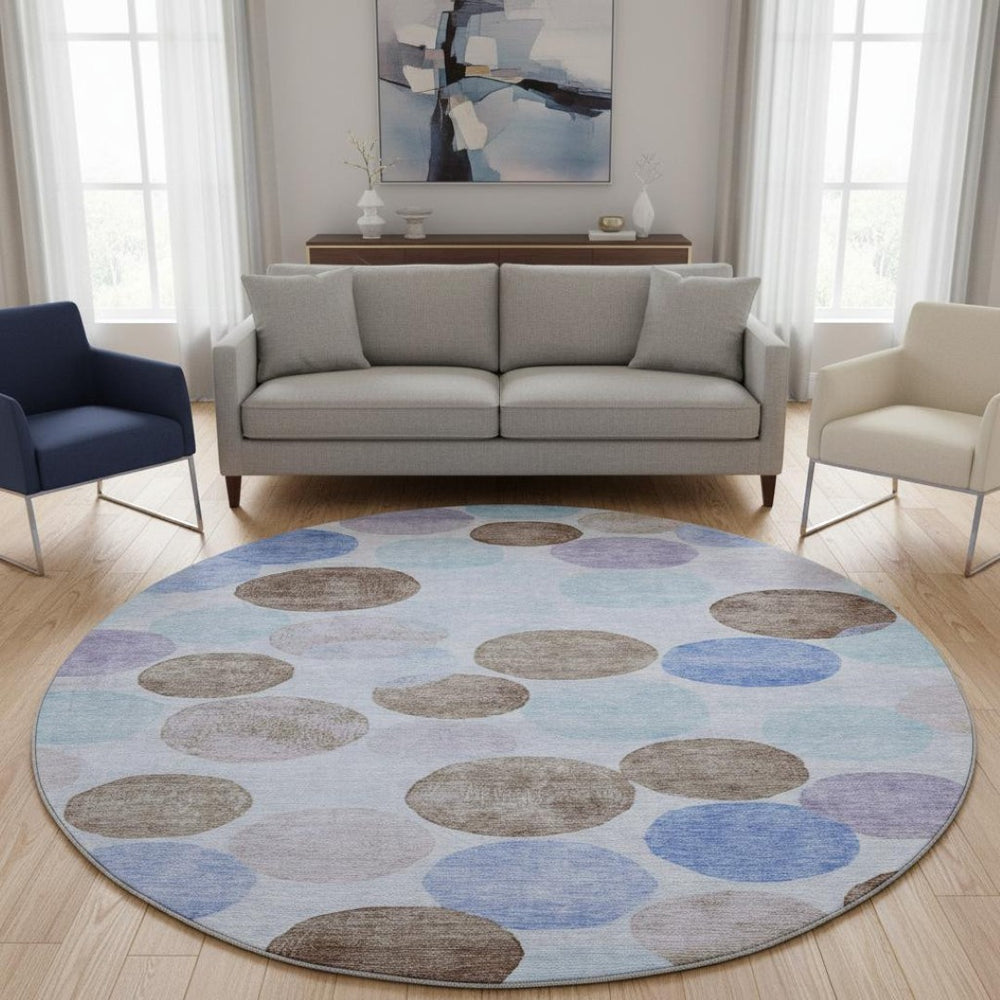 HomeRoots 8' X 10' Geometric Washable Area Rug in Sky Blue, Lavender & Taupe - UV Protected for Families 707417