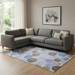 HomeRoots 9' X 12' Modern Sky Blue Lavender Taupe Geometric Area Rug - Washable, UV Protected & Non-Slip 707418