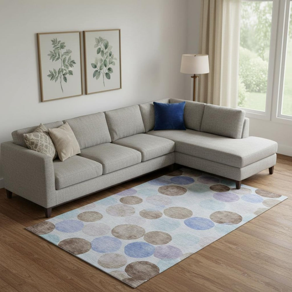 HomeRoots 10' X 14' Stylish Sky Blue, Lavender & Taupe Geometric Washable Area Rug with UV Protection & Soft Pile 707419
