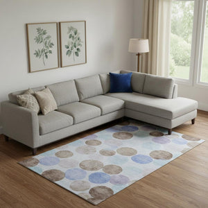HomeRoots 10' X 14' Stylish Sky Blue, Lavender & Taupe Geometric Washable Area Rug with UV Protection & Soft Pile 707419