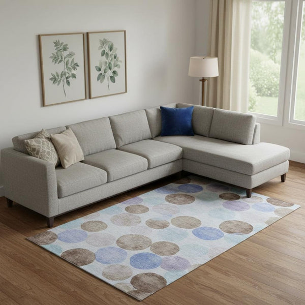 HomeRoots 10' X 14' Stylish Sky Blue, Lavender & Taupe Geometric Washable Area Rug with UV Protection & Soft Pile 707419