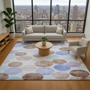 HomeRoots 10' X 14' Stylish Sky Blue, Lavender & Taupe Geometric Washable Area Rug with UV Protection & Soft Pile 707419