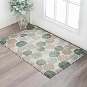HomeRoots 5' X 8' Washable Salmon and Emerald Geometric Area Rug with UV Protection - Perfect for High-Traffic Homes 707421
