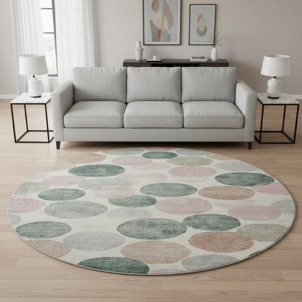HomeRoots 8' X 10' Washable Salmon, Emerald & Ivory Geometric Area Rug with UV Protection for Stylish Spaces 707423