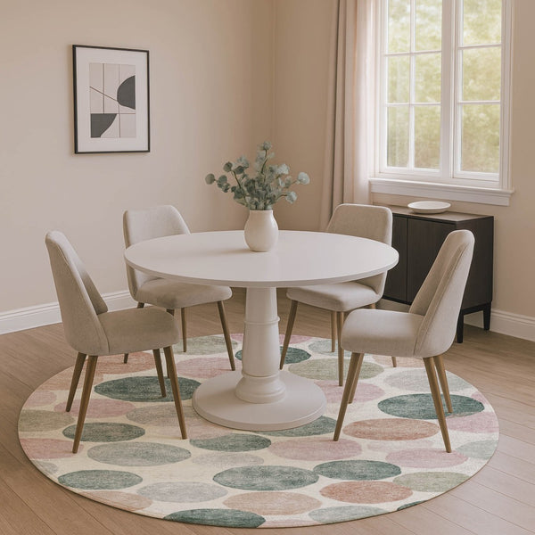 HomeRoots 8' X 10' Washable Salmon, Emerald & Ivory Geometric Area Rug with UV Protection for Stylish Spaces 707423