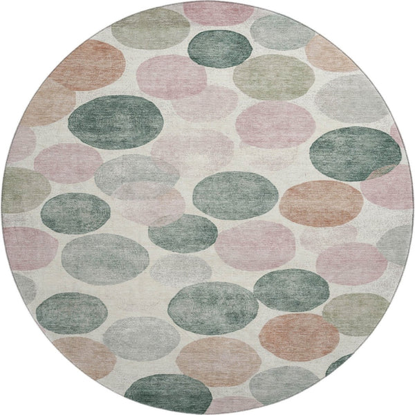 HomeRoots 8' X 10' Washable Salmon, Emerald & Ivory Geometric Area Rug with UV Protection for Stylish Spaces 707423