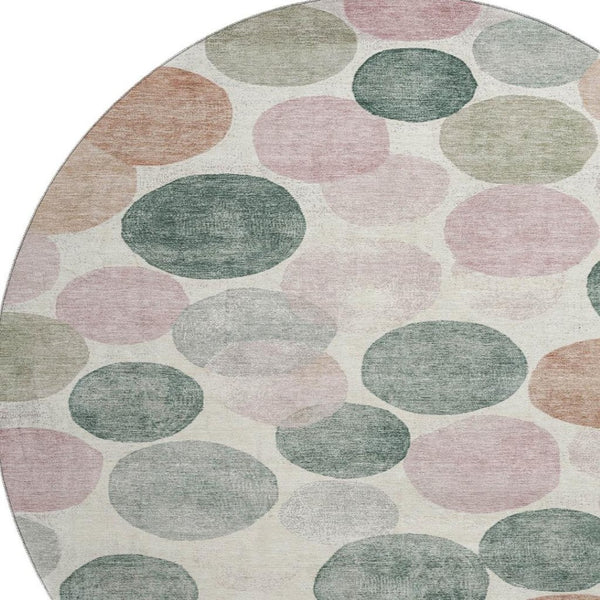 HomeRoots 8' X 10' Washable Salmon, Emerald & Ivory Geometric Area Rug with UV Protection for Stylish Spaces 707423