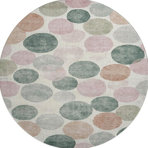 HomeRoots 8' X 10' Washable Salmon, Emerald & Ivory Geometric Area Rug with UV Protection for Stylish Spaces 707423