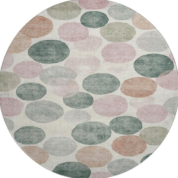 HomeRoots 8' X 10' Washable Salmon, Emerald & Ivory Geometric Area Rug with UV Protection for Stylish Spaces 707423
