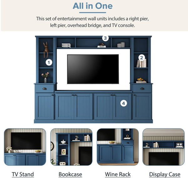 English Elm Minimalist Modular Wall Unit Four Piece Entertainment System Fits Tvs up to 75 Inches SD000031AAC