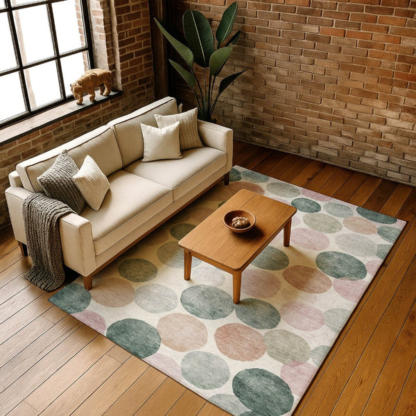 HomeRoots 9' X 12' Salmon, Emerald & Ivory Geometric Washable Area Rug - Durable, UV Protected, Kid-Friendly! 707424