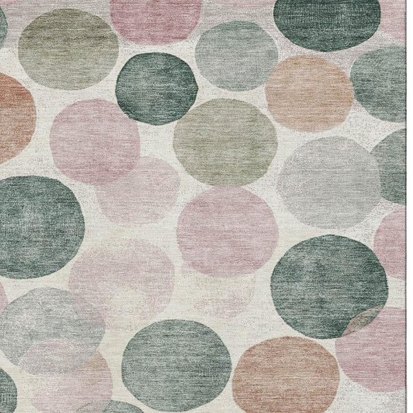 HomeRoots 9' X 12' Salmon, Emerald & Ivory Geometric Washable Area Rug - Durable, UV Protected, Kid-Friendly! 707424