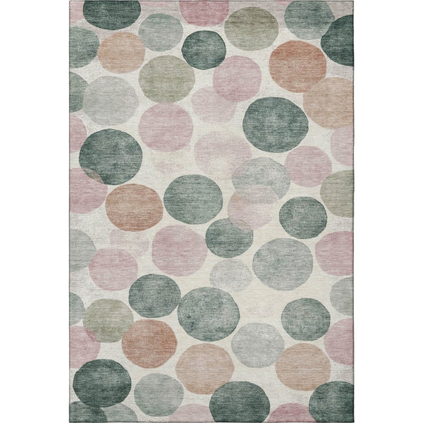 HomeRoots 9' X 12' Salmon, Emerald & Ivory Geometric Washable Area Rug - Durable, UV Protected, Kid-Friendly! 707424