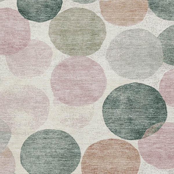 HomeRoots 10' X 14' Salmon Emerald Ivory Geometric Rug - Washable, UV-Protected, Stain-Resistant for Families 707425