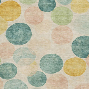 HomeRoots 5' X 8' Geometric Washable Area Rug in Teal, Yellow & Coral – UV Protected, Stain Resistant, Durable Design 707427