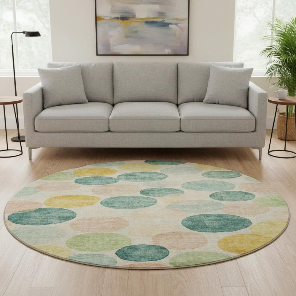 HomeRoots 8' X 10' Vibrant Teal Yellow Coral Geometric Area Rug - Washable, UV Protected, Perfect for Families! 707429