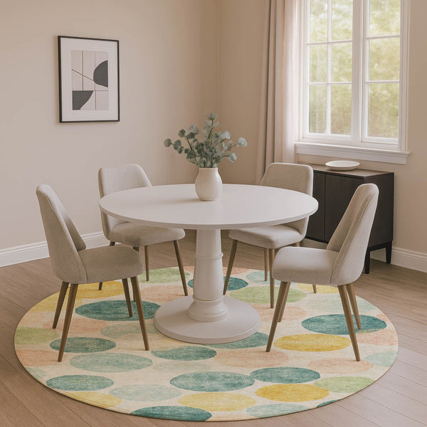 HomeRoots 8' X 10' Vibrant Teal Yellow Coral Geometric Area Rug - Washable, UV Protected, Perfect for Families! 707429