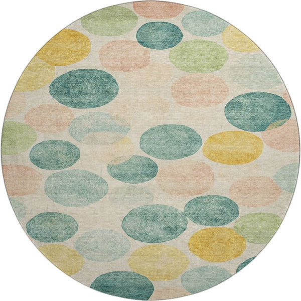 HomeRoots 8' X 10' Vibrant Teal Yellow Coral Geometric Area Rug - Washable, UV Protected, Perfect for Families! 707429