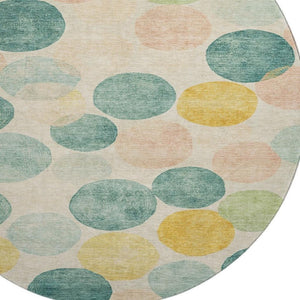 HomeRoots 8' X 10' Vibrant Teal Yellow Coral Geometric Area Rug - Washable, UV Protected, Perfect for Families! 707429