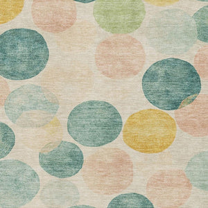 HomeRoots 9' X 12' Vibrant Teal Yellow Coral Geometric Area Rug - Washable, UV Protected, Non-Slip Design 707430