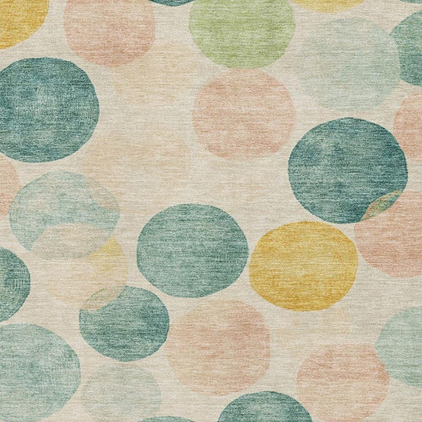HomeRoots 9' X 12' Vibrant Teal Yellow Coral Geometric Area Rug - Washable, UV Protected, Non-Slip Design 707430