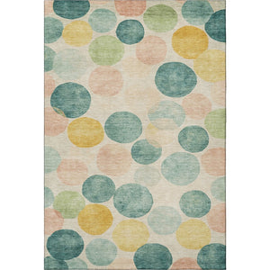HomeRoots 10' X 14' Washable Geometric Area Rug in Teal, Yellow & Coral - UV Protected, Easy-Care Design! 707431