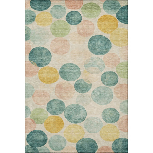 HomeRoots 10' X 14' Washable Geometric Area Rug in Teal, Yellow & Coral - UV Protected, Easy-Care Design! 707431